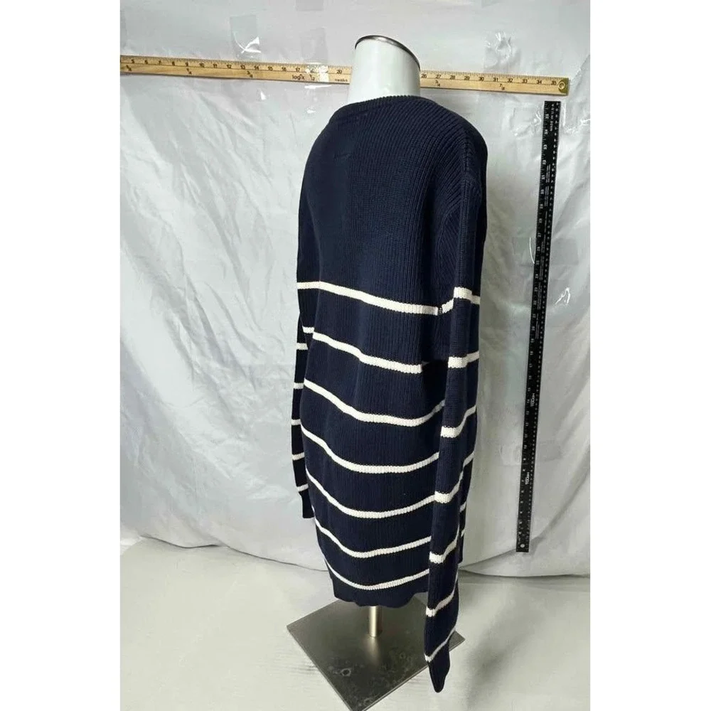 Nautica Jeans Co Mens XXL Navy Blue White Striped‎ Ribbed V-Neck Cotton Sweater